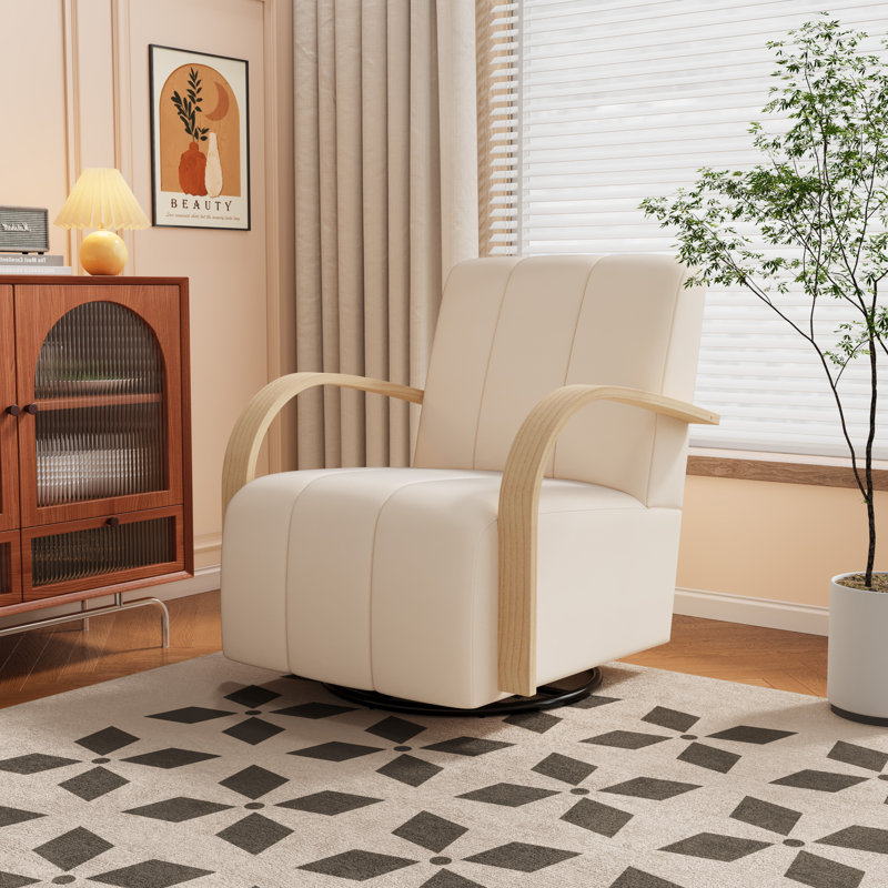 Fauteuil d'appoint pivotant l 30,7 po avec accoudoirs en bois, Beige