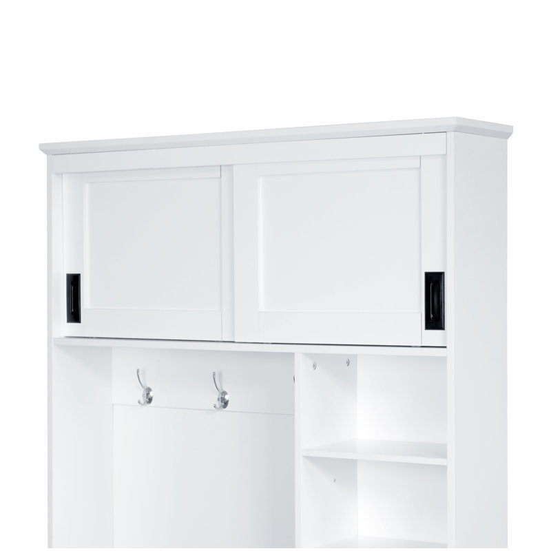 U-Can Modern Entryway Bench with Coat Rack, 3 Shelves and Drawers, 3 Sturdy Hooks, 40.2'' Wide Hall Tree with Storage Bench for Hallway, Entryway, Living Room