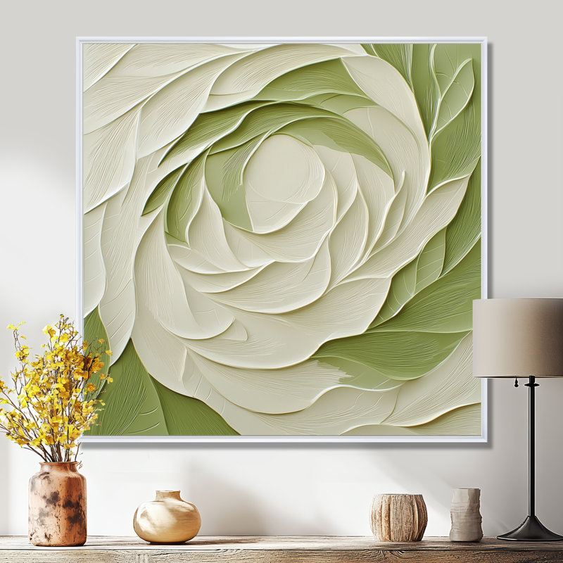 Abstrait blanc et vert, éclipse de rose - art mural imprimé rose, Impression dans un cadre flottant sans passe-parto, Blanc