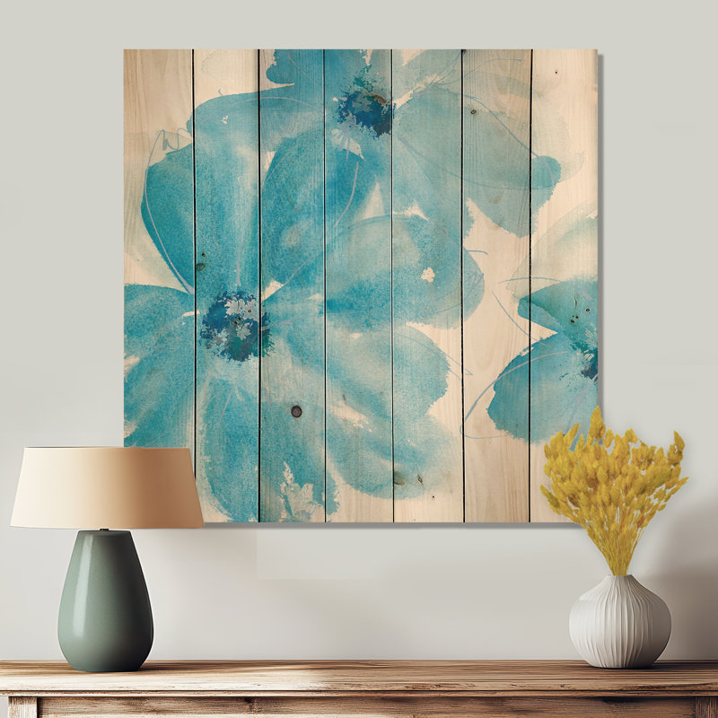 Aquarelles bleues - reproduction de campagne sur bois de pin naturel, H 30 po x l 30 po x P 1,5 po
