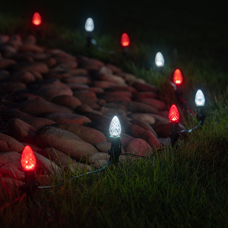 50-Foot Red and Cool White LED Pathway Lights with Glass Shades