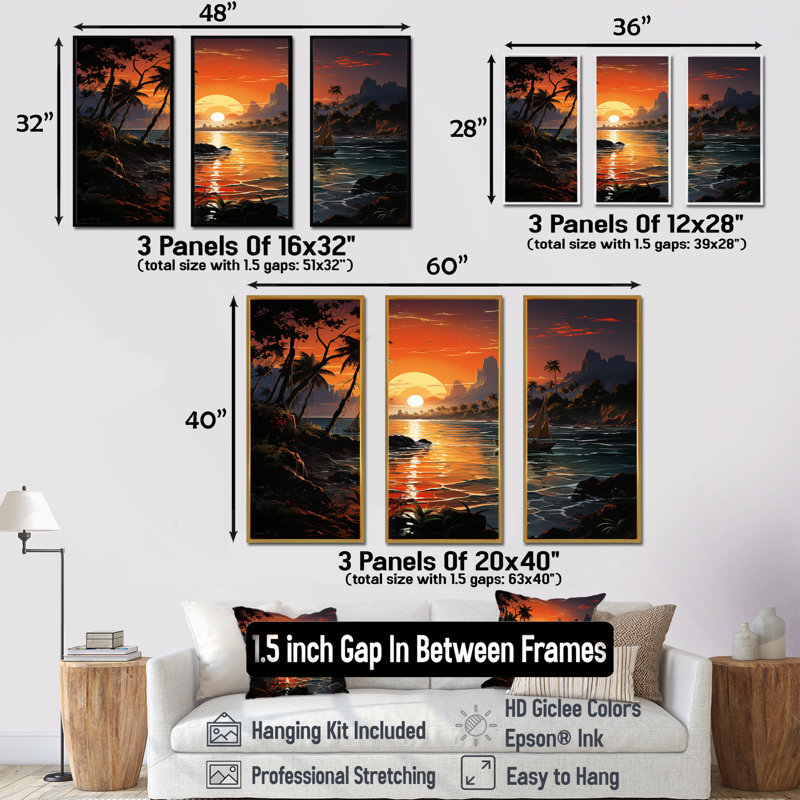 «Vintage Tropical Coastline Paradise V», art mural bord de mer tropical, Cadre flottant noir, H 28 po x l 36 po