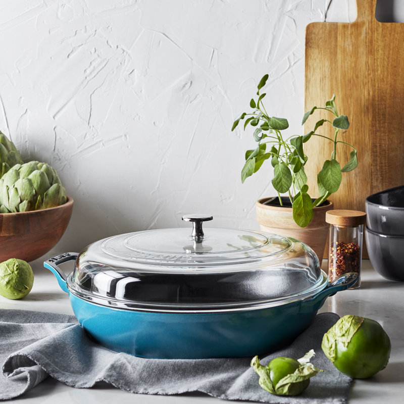 Cast Iron 3.59-qt Braiser with Glass Lid, Turquoise