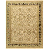 Hand Knotted Wool Oriental Area Rug in Beige/Black/Ivory
