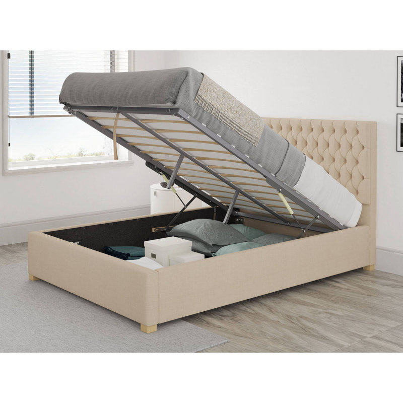 Central City Upholstered Ottoman Storage Bed, Single (3'), Cream