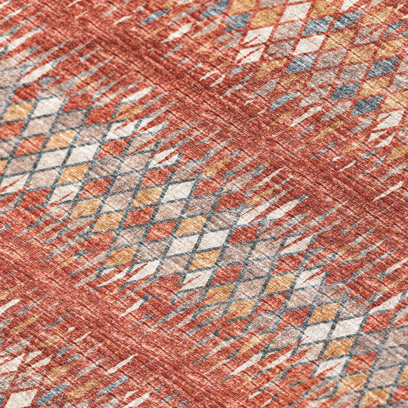 Tapis à chevrons tissé à la machine en rouge, Rectangle 10 pi x 14 pi