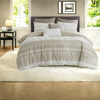 Ensemble de literie en coton de style campagnard pour lit double / grand 3 pièces avec capitonnage en chenille