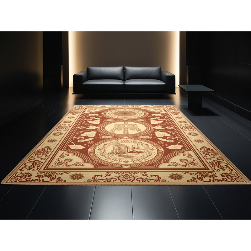 Tapis oriental doux et moelleux à motif d'anatomie humaine Palethorp - reliure beige, 4 x 2