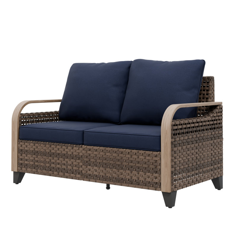 54.1'' Wide Straight Metal Loveseat with Cushions, Blue