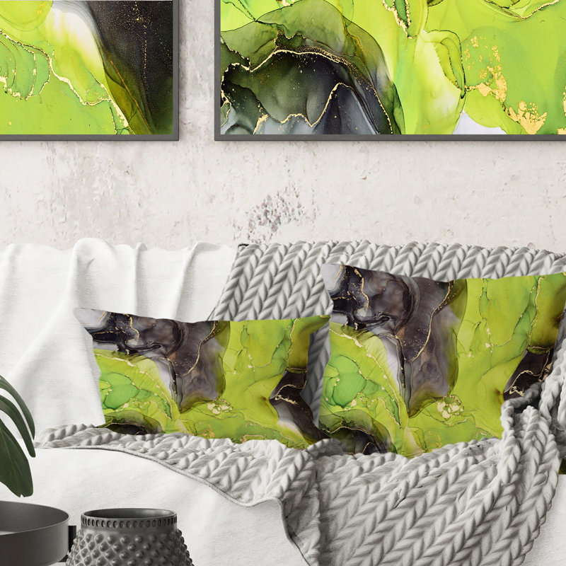 Coussin décoratif à imprimé abstrait vert et noir, 16 po x 16 po