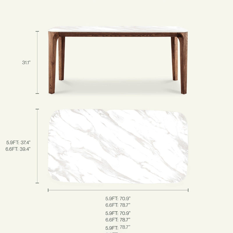 Modern Rectangular Walnut & Ceramic Dining Table / 6.6Ft