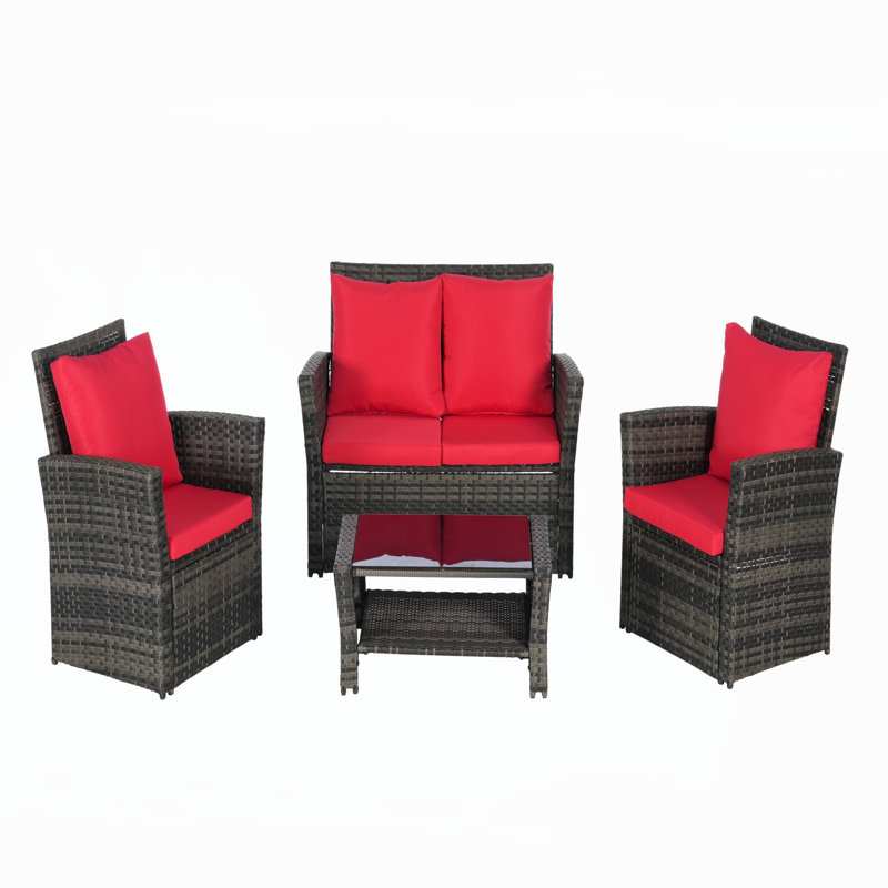 4 Pieces Outdoor Patio Furniture Sets, Red