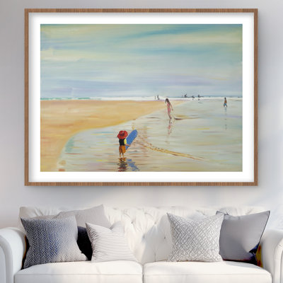 Children at the Beach - Beach Beige Framed Matted Print