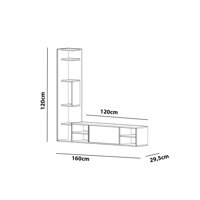 Modern White TV Unit with Multiple Shelves, 63.0 x 47.2 x 11.6 inches | 100% Melamine Coated Particle Board, Thickness: 0.7 inches | Wall-Mountable Design, Stylish and Functional Storage for Living Room & Entertainment Spaces