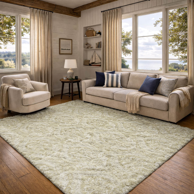 Premium Machine Washable Dream Shag ADS572 Panel Rug, Beige, 5' x 7'6"