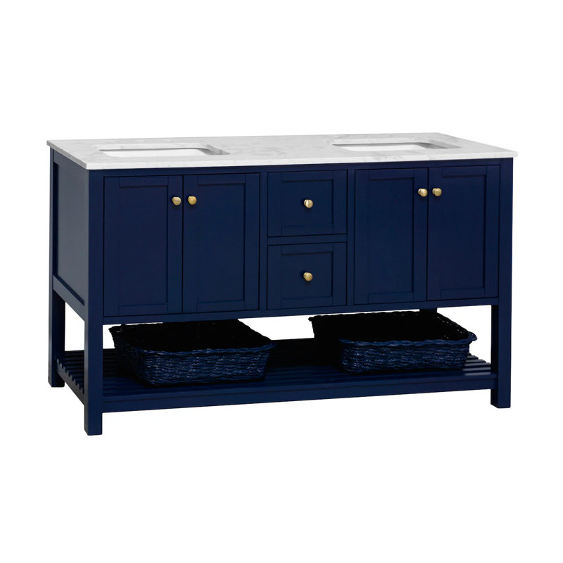 Ensemble de meuble-lavabo double 60 po Binne, Bleu royal, Carrara d'ingénierie