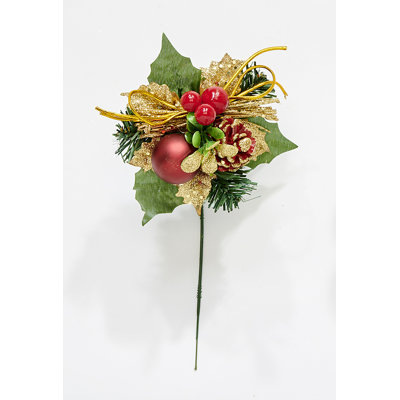7" Christmas Pine Cone Ball Berry Pick, Set of 12