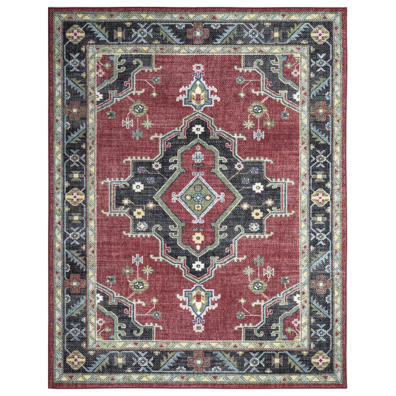 Lyanne Washable Non-Slip Red Area Rug, Rectangle 2'7" x 9'