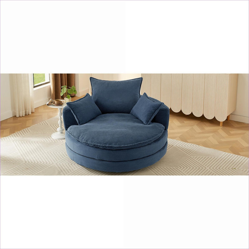 Fauteuil demi-tonneau pivotant sur 360 ° en velours côtelé bleu doux Living Room