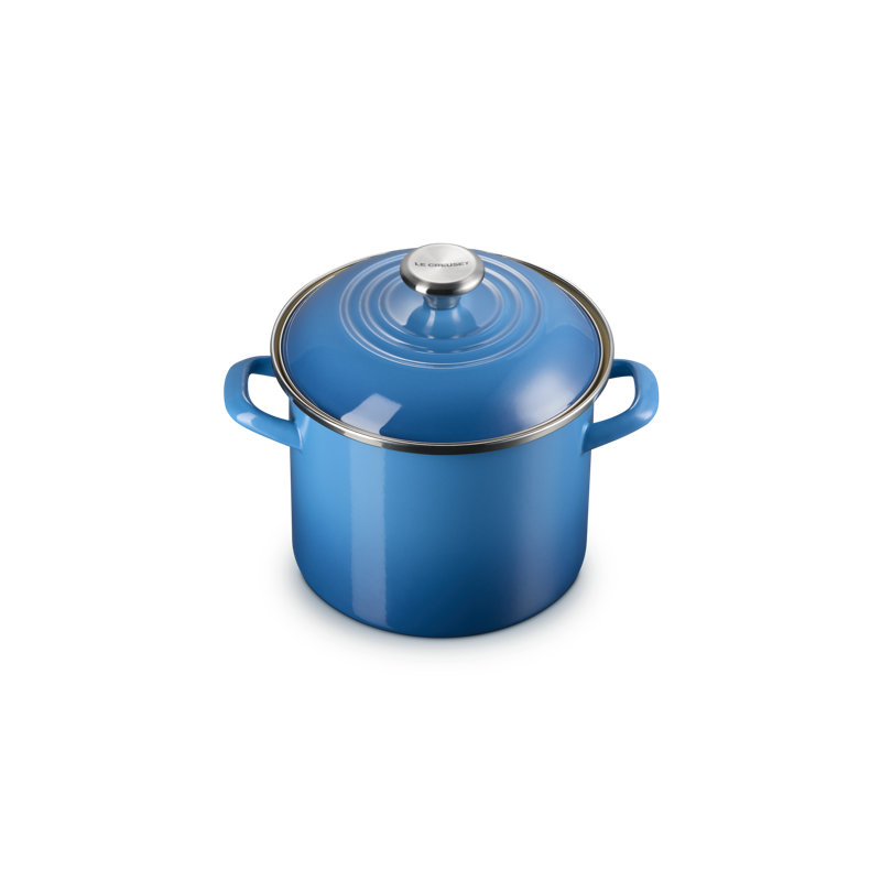 Le Creuset Enamel-On-Steel Stockpot With SS Knob, 10 Qt., White, Blue, 6 quarts
