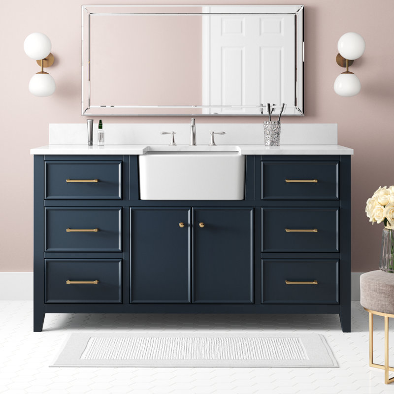 Meuble-lavabo simple 60 po Aisa, Bleu indigo / or brossé