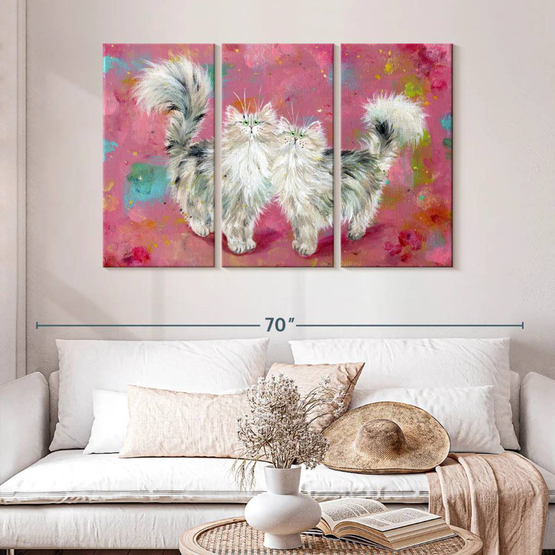 Brampt Two Tabbies On Blossom Pink, 32" H x 50" W