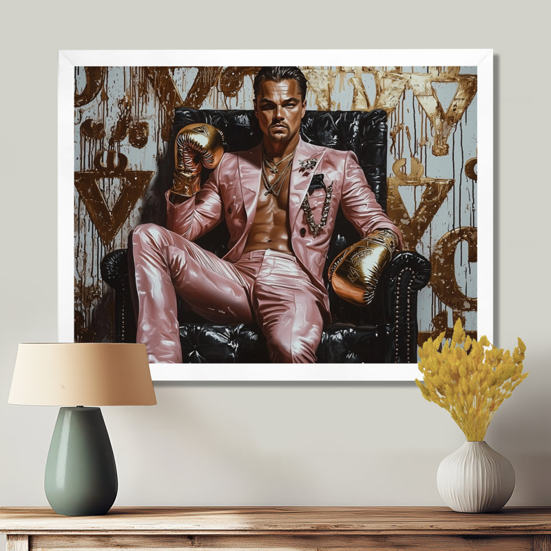 Colette - Homme, art mural, salon, Cadre simple blanc, H 16 po x l 32 po