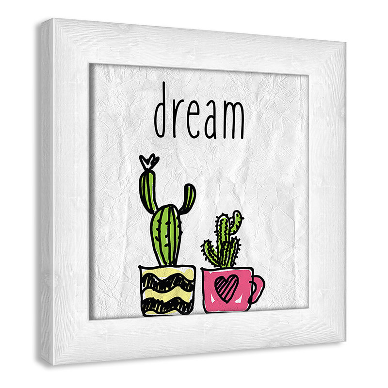 «Cacti A», art encadré, H 8 po x l 8 po x P 0,6 po, Encadré plat à grain de bois blanc