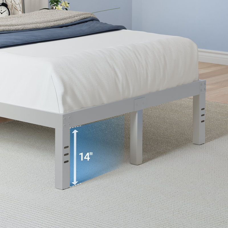 Base de lit plateforme en métal avec support de lattes en acier robuste, aucun sommier requis, Noir, Grand lit, 14"