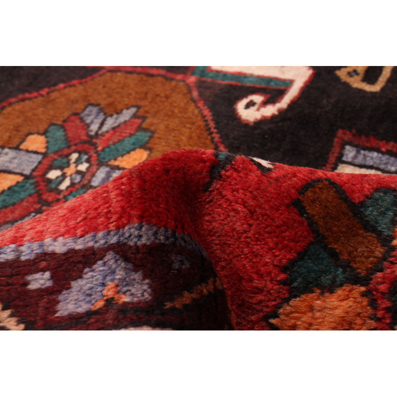 Tapis de couloir rouge en laine noué à la main de conception unique 3 pi 11 po x 12 pi 6 po Gyula