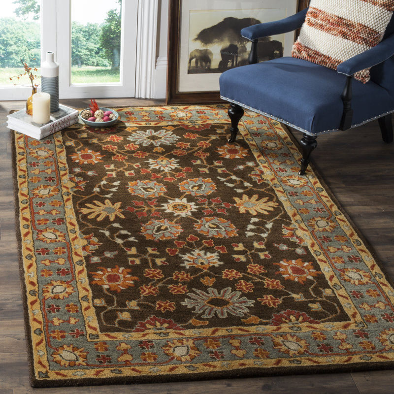 Tapis brun / bleu / rouge en laine touffeté à la main Cranmore, Rectangle 4 pi x 6 pi