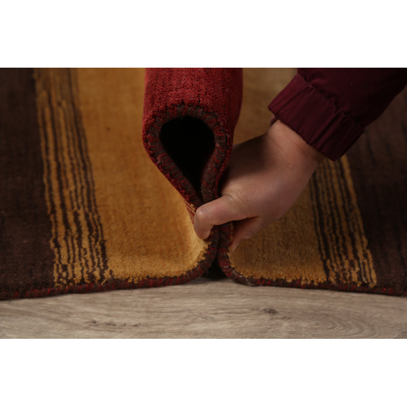 Tapis unique en laine noué à la main Gabbeh nouvel âge de 8 pi 1 po x 10 pi 3 po rouge / brun Harto