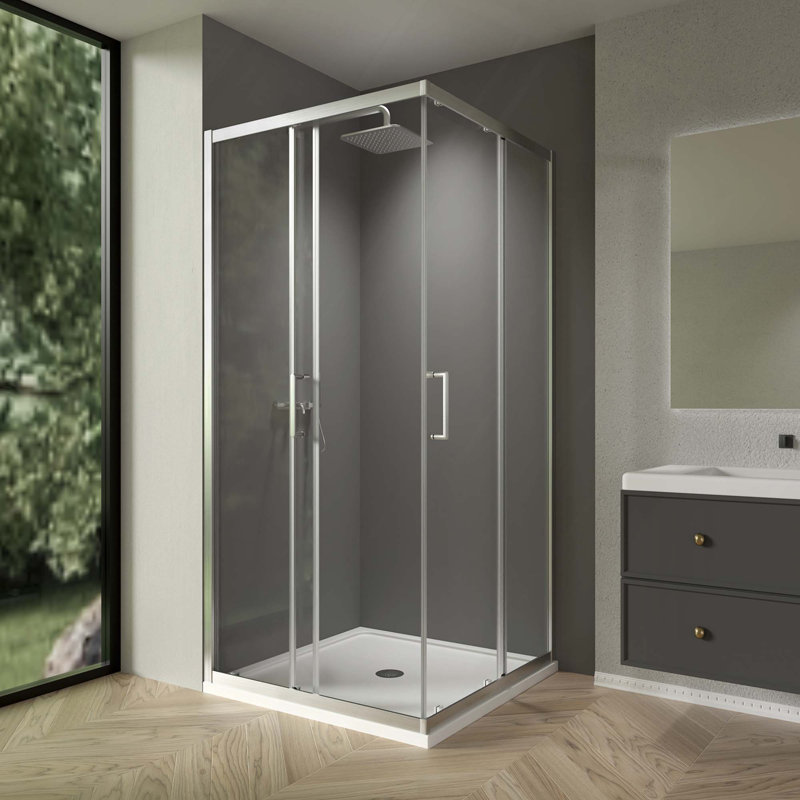 Porte de douche coulissante lisse avec poignée durable et fonction anti-fuite, Nickel brossé