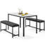 Faux Marble Dining Table Set For 4, Dining Room Table With Pu Leather Benches, Space-saving Kitchen Table Set For Small Spaces, Apartment, Modern Breakfast Table With Sturdy Metal Frame, White