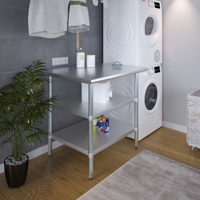 Table de travail en acier inoxydable avec deux tablettes