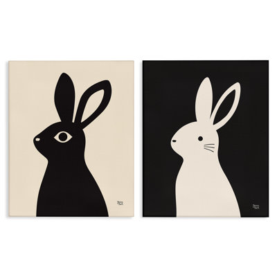 Crème et lapins noirs, ensemble d'art sur toile 2 pièces par Jessica Beck