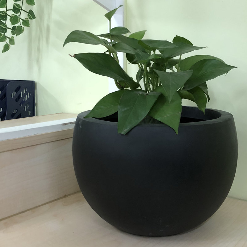 18.5" W x 13" H Matte Black Large Round Concrete Plant Pot/Planter Bowl for Indoor & Outdoor with Drainage Hole, Matte Black