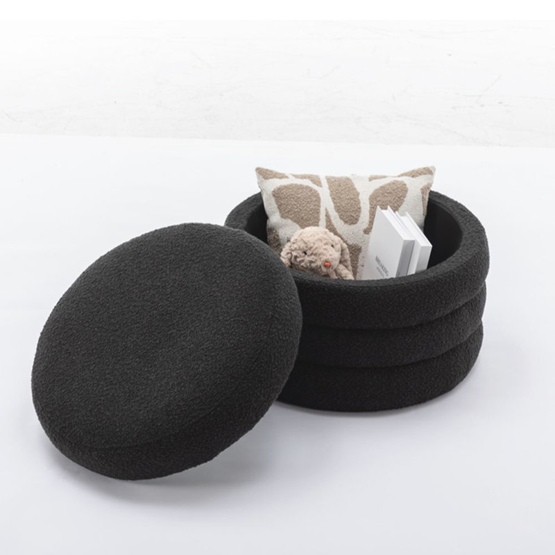 Solid + Manufactured Wood Accent Stool, Black Boucle