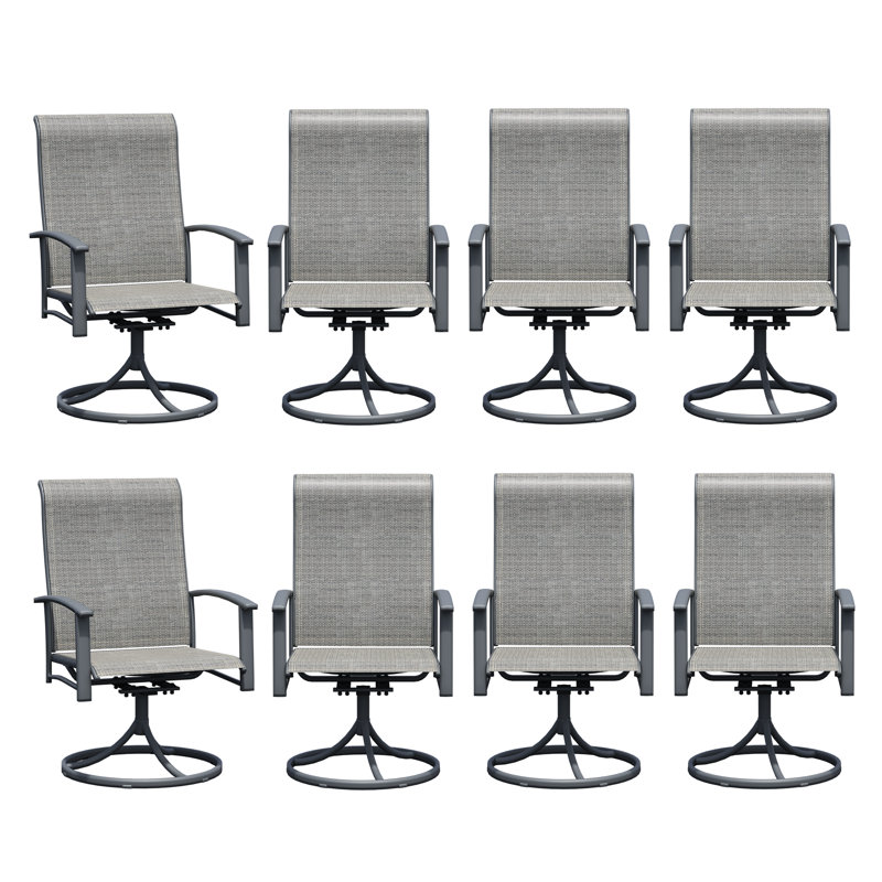 Ensemble de 8 chaises de patio pivotantes, fauteuils pivotants d'extérieur, chaises de salle à manger en métal à haut dossier pour l'extérieur, chaises de patio ergonomiques pivotantes, mobilier de jardin toutes saisons