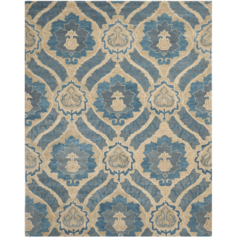 Tapis bleu / ivoire en laine / coton touffeté à la main Amory, Rectangle 8 pi x 10 pi