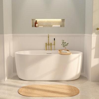 Baignoire de trempage autoportante en acrylique à double extrémité avec drain en laiton brossé 60 po DreamLine Jarrell