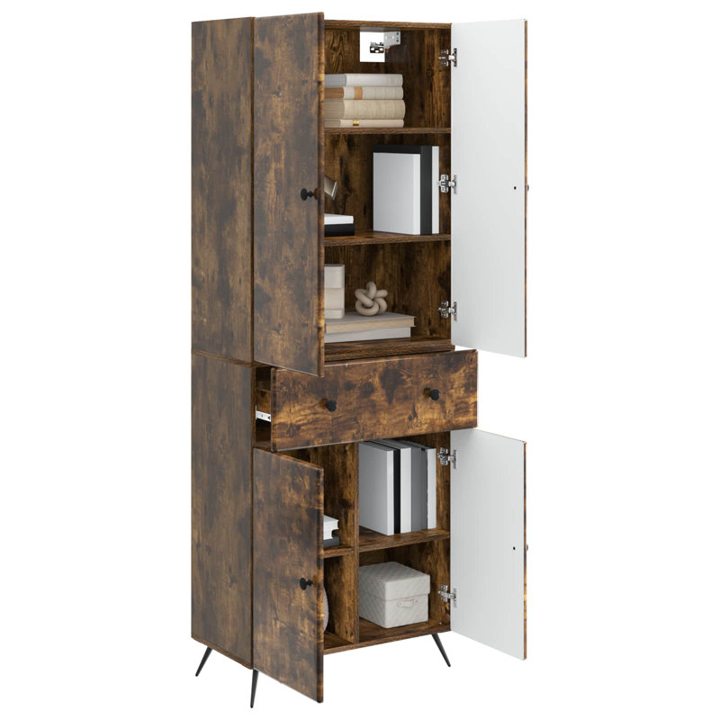 4 -Door 1 -Drawer 4 -Shelf Storage Cabinet, Smoked Oak