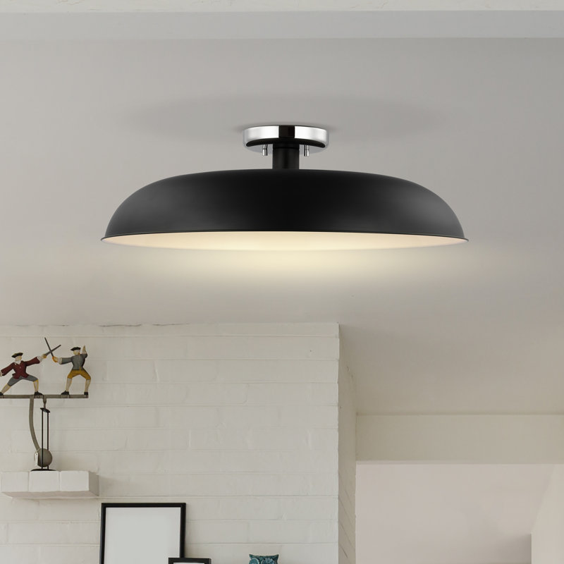 Plafonnier semi-encastré 1 lumière Bethany, Nickel poli, Noir mat, H 7,63 po x l 24 po x P 24 po