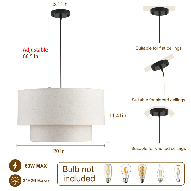 3-Light Dimmable Drum Chandelier