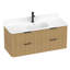 Meuble-lavabo cannelé en chêne doré avec lavabo intégré et quincaillerie noire