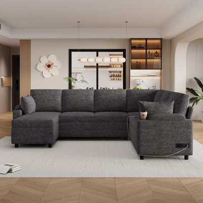 109.9" Sectional Sofa Versatile Sofa Bed Sofa Sleeper U-Shaped Sofa With Ample Storage Space, Two Cup Holders And Charging Ports