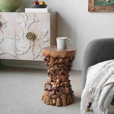 Table d'appoint 12 po x 12 po x 19 po en bois de brun et de paulownia brun