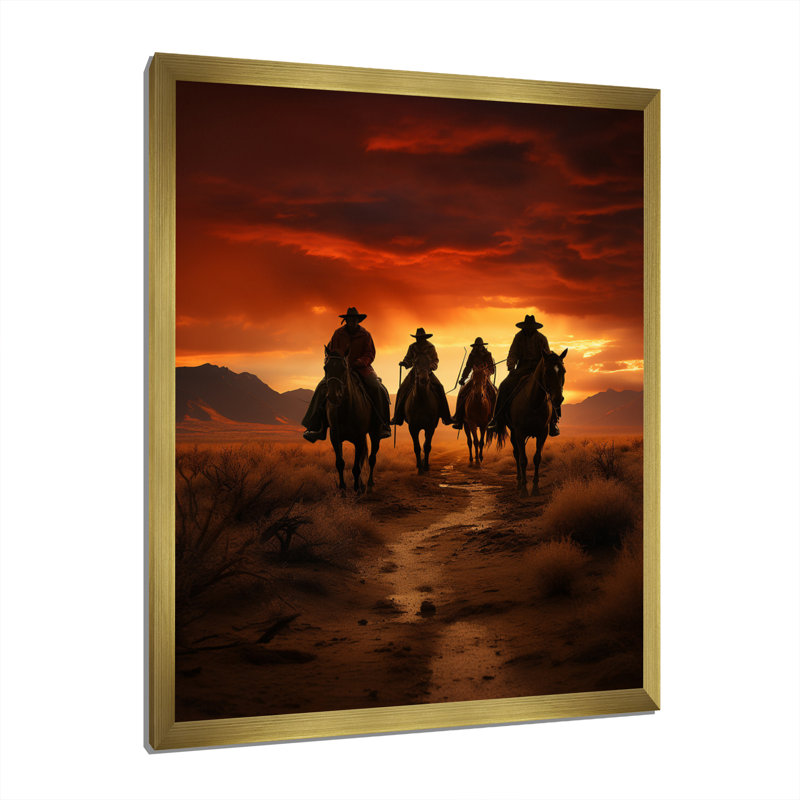 " Western Sunset Riders ", Gold Single Picture Framed, 44" H x 34" W x 1.5" D