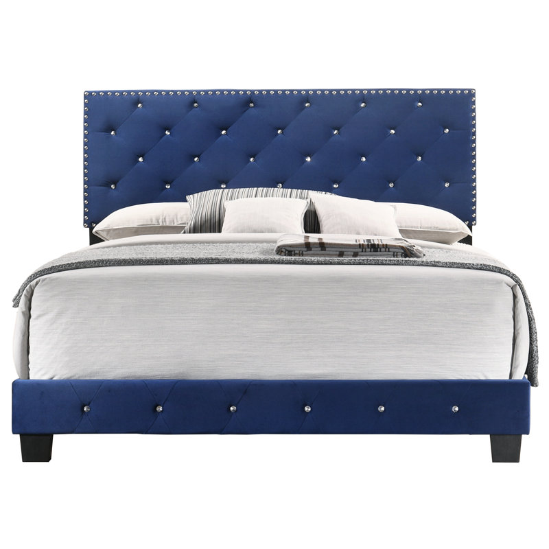 Anjelo Upholstered Standard Bed, King, Navy Blue