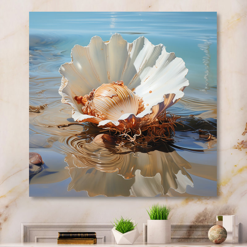 White Clam Ocean Whispers - Animals Canvas Wall Art, H 24 po x l 24 po x P 1 po, Toile tendue